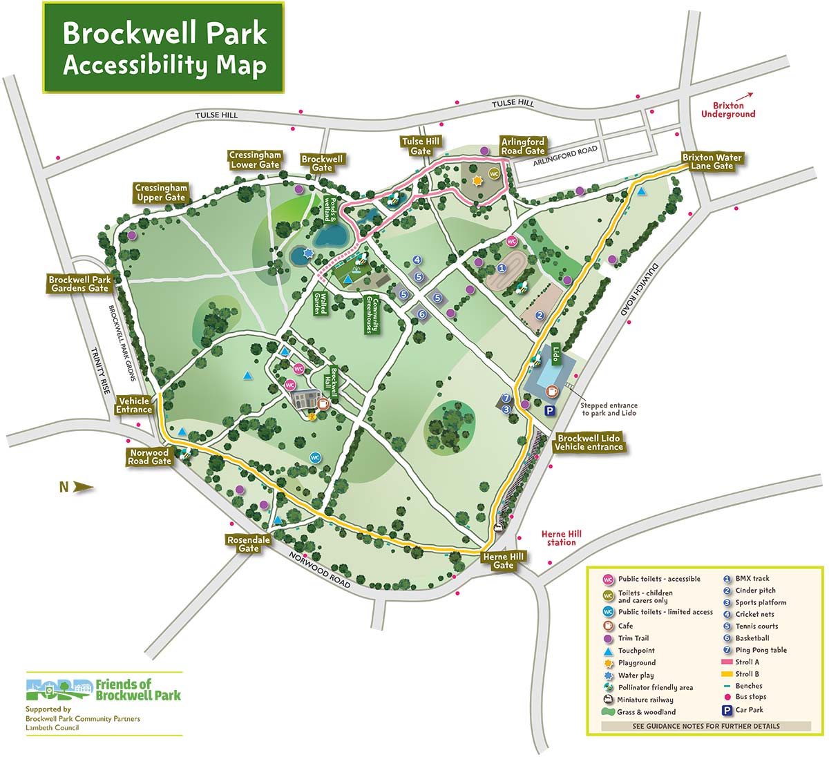 Brockwell Park accessibility map 2021